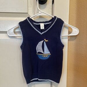 George Navy Knit Vest with Light Blue Trim